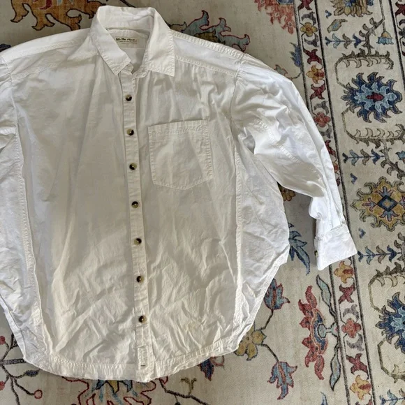 Free People Happy Hour Solid Poplin Top in White Button Down Shirt XS - Picture 6 of 10